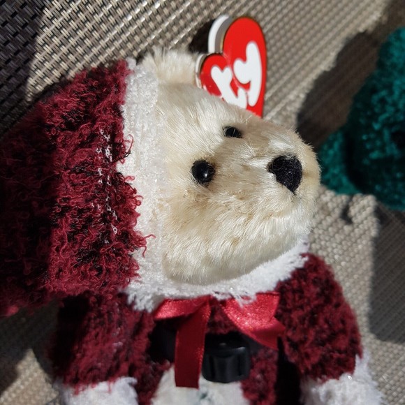 Ty Beanie Babies 2001 HOLIDAY TEDDY Green & 2000 Christmas Red Santa 8" Plush - Picture 7 of 15